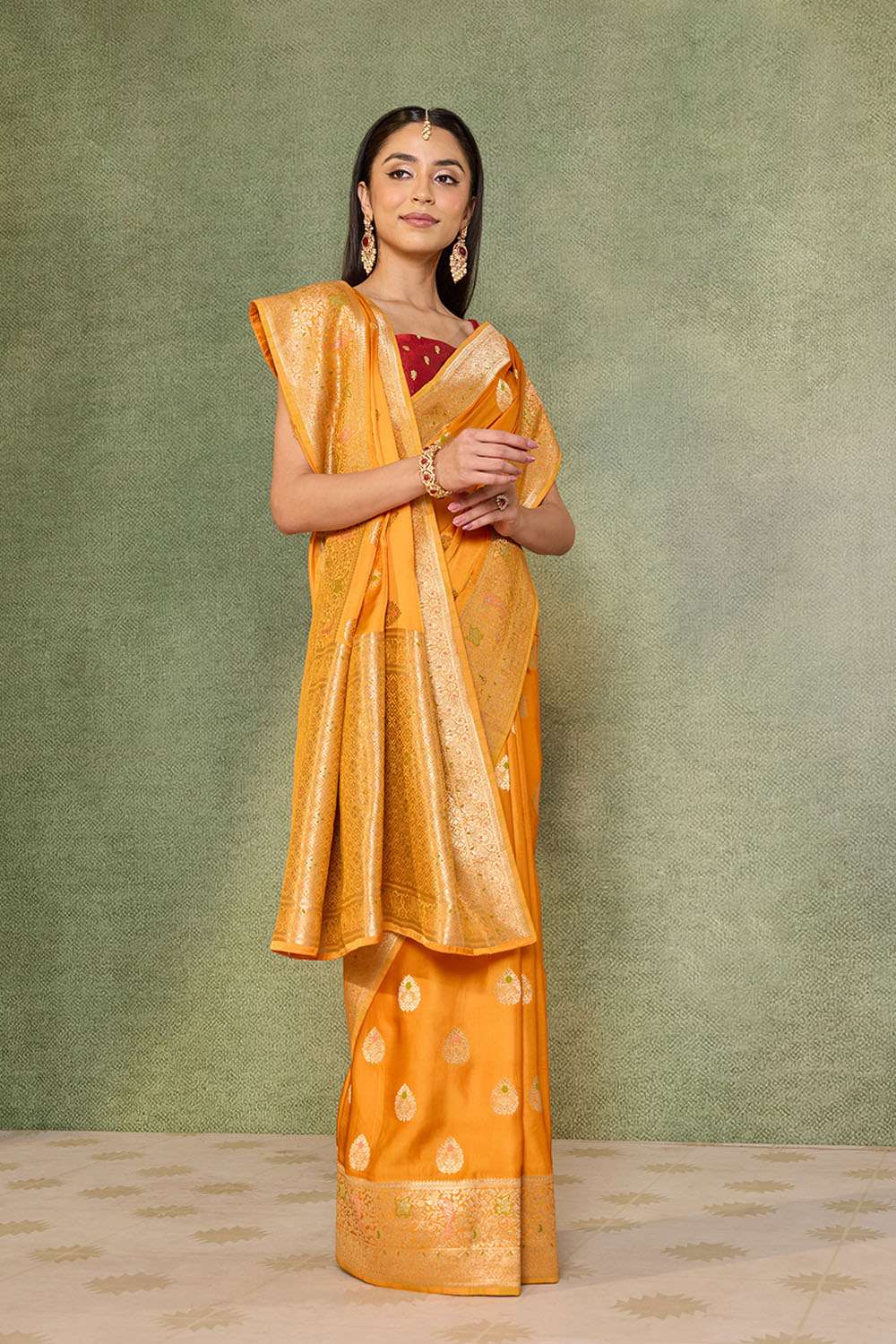 Orange Woven Pure Viscose Saree image number null