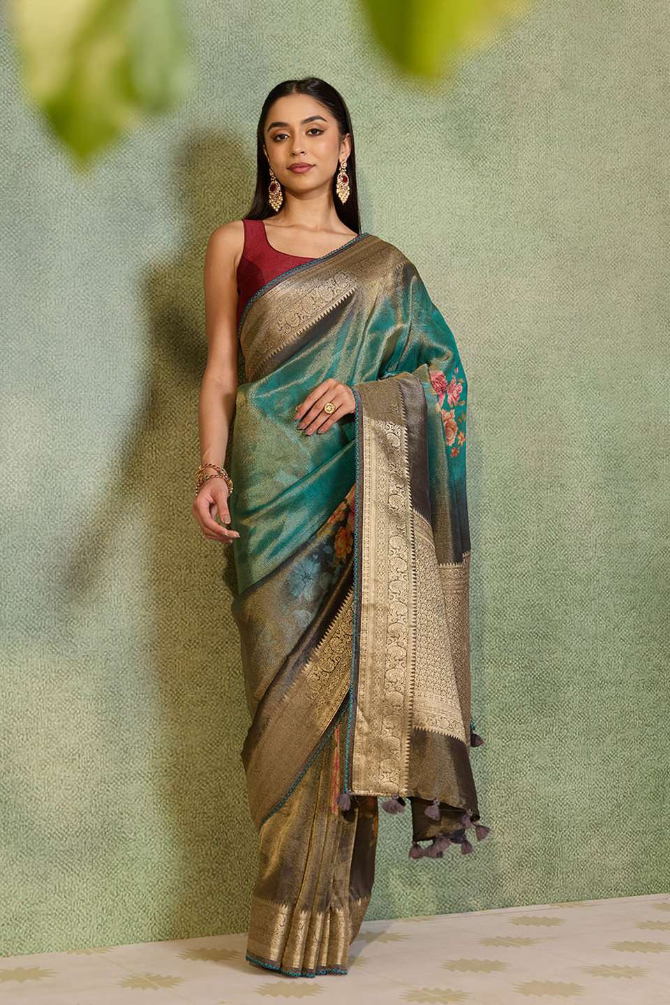 Green Printed Viscose Tissue Saree