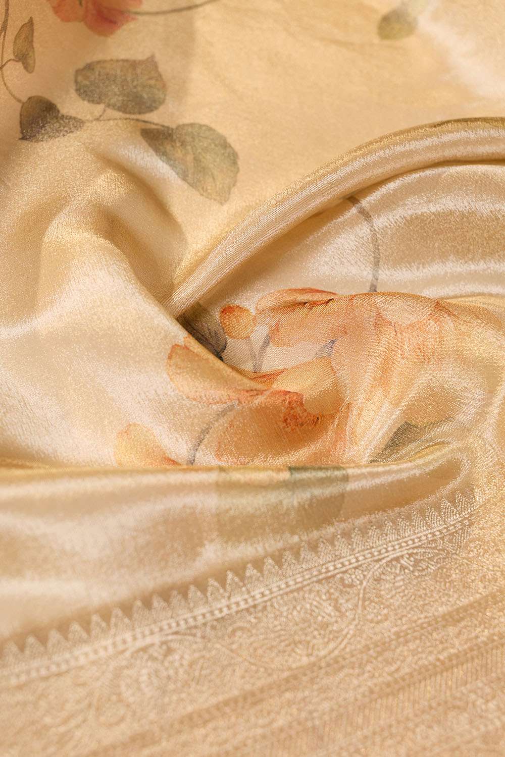 Beige Printed Viscose Tissue Saree image number null