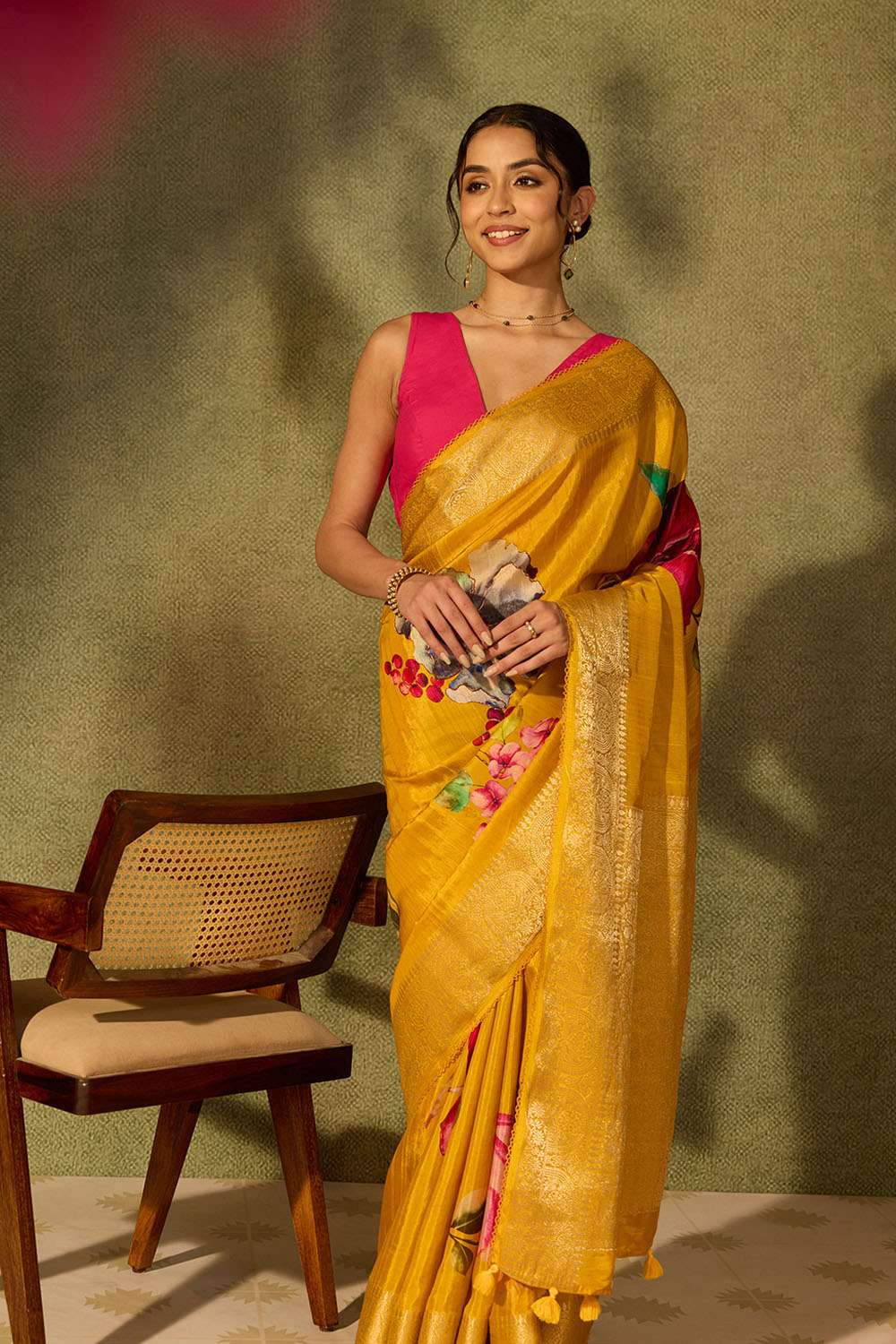 Yellow Pure Viscose Printed Saree image number null