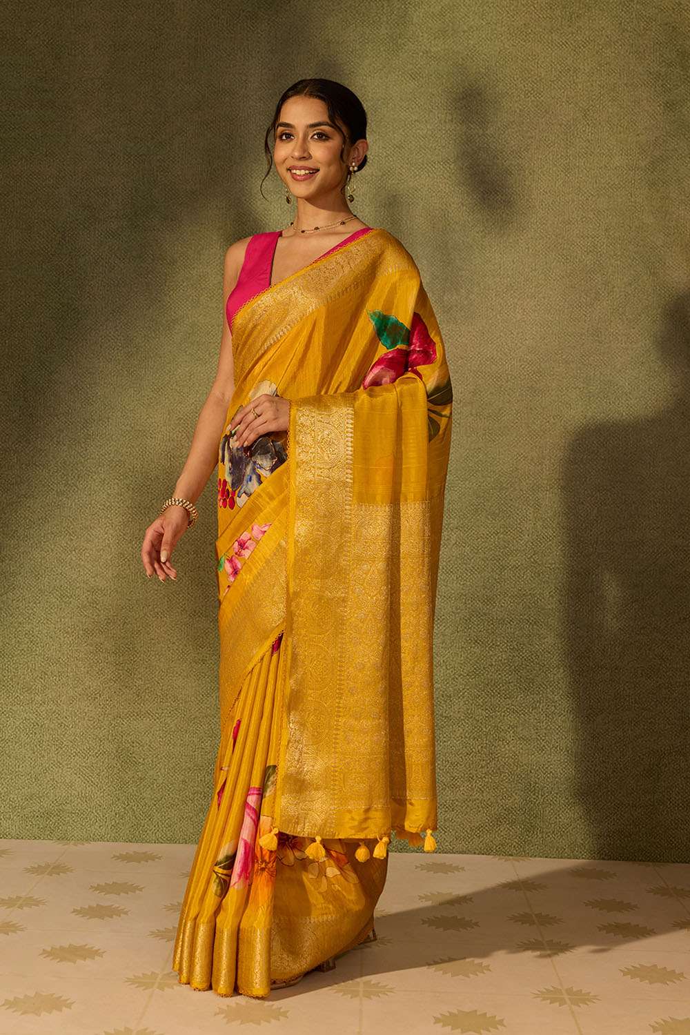 Yellow Pure Viscose Printed Saree image number null