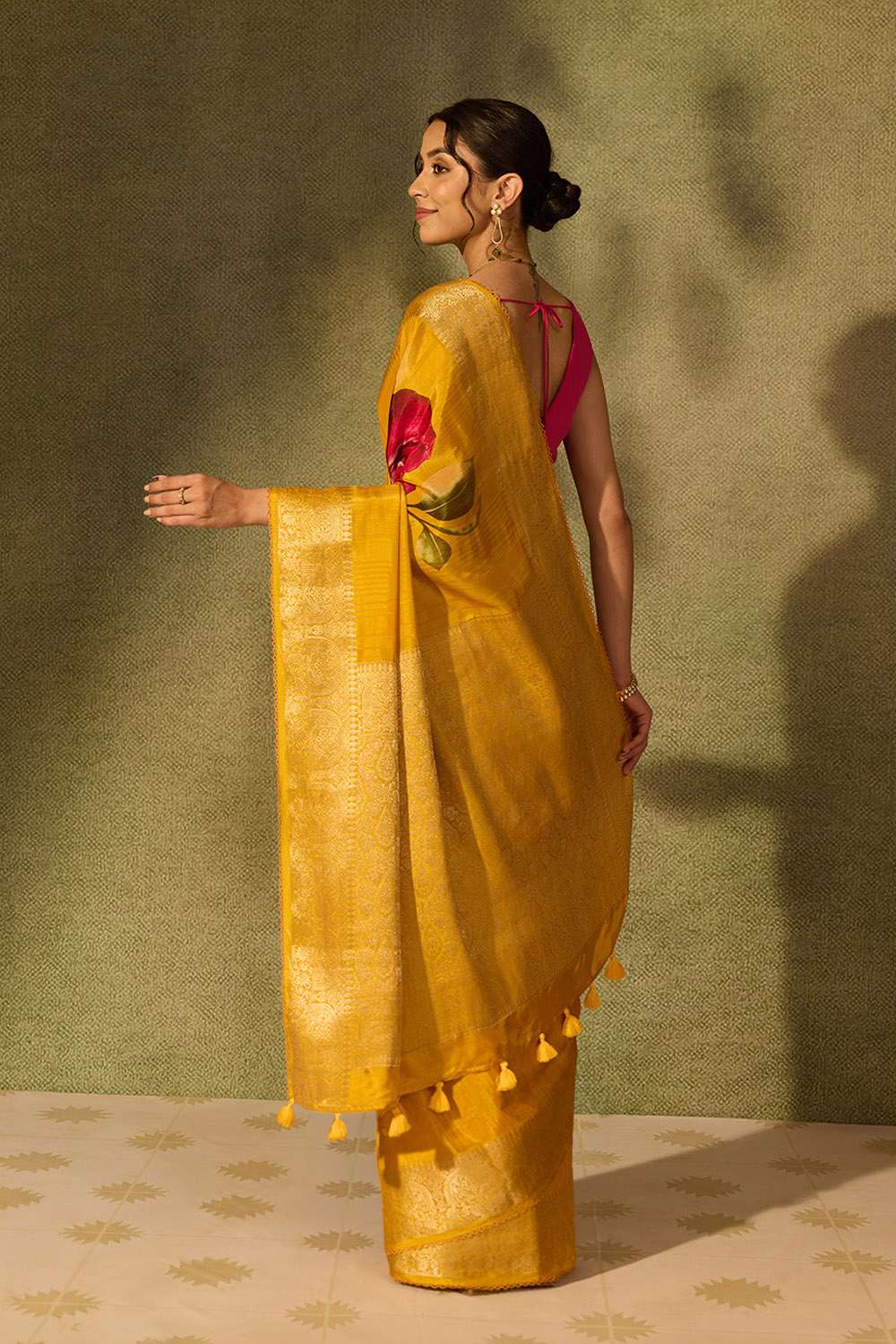 Yellow Pure Viscose Printed Saree image number null