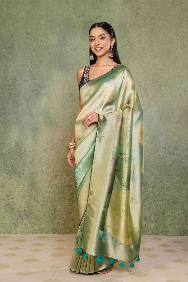 Green Printed Viscose Tissue Saree thumbnail image number null