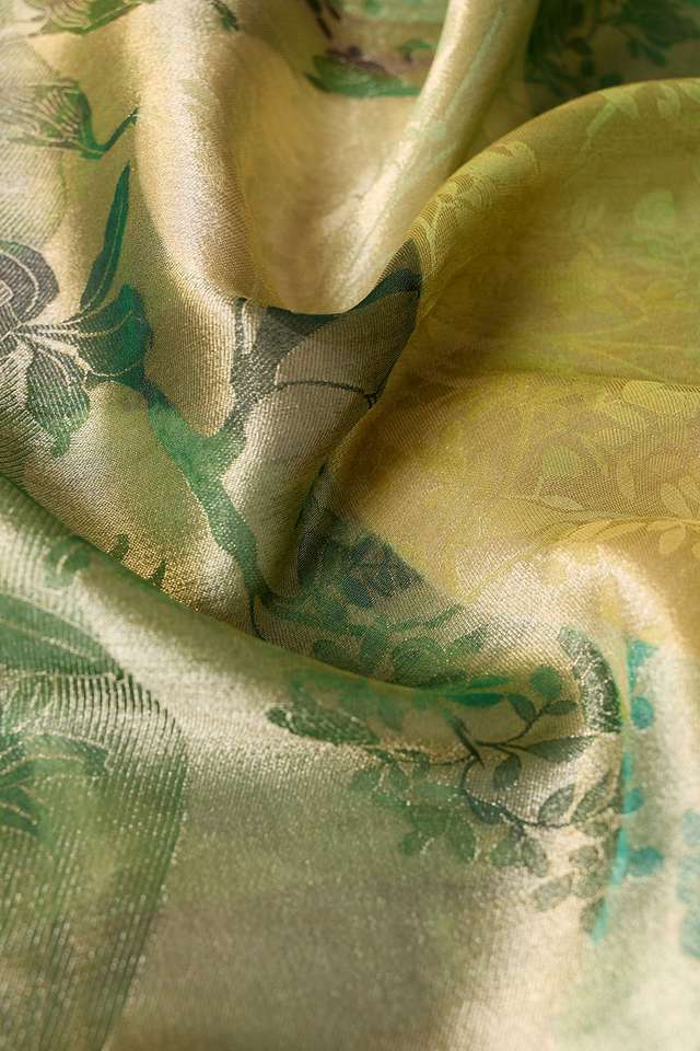 Green Printed Viscose Tissue Saree thumbnail image number null