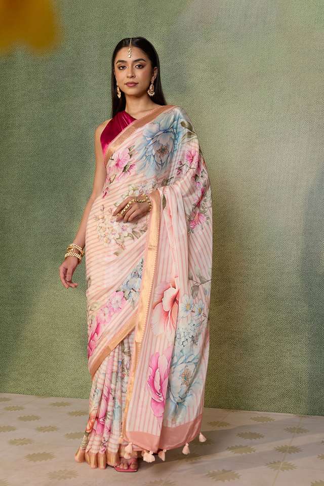 Pink   Printed Pure Viscose Saree image number