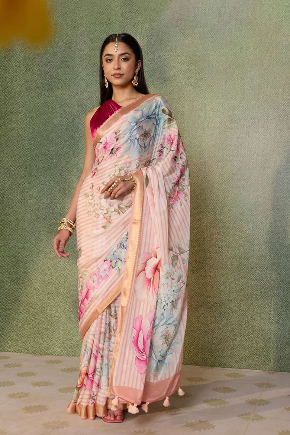 Pink   Printed Pure Viscose Saree