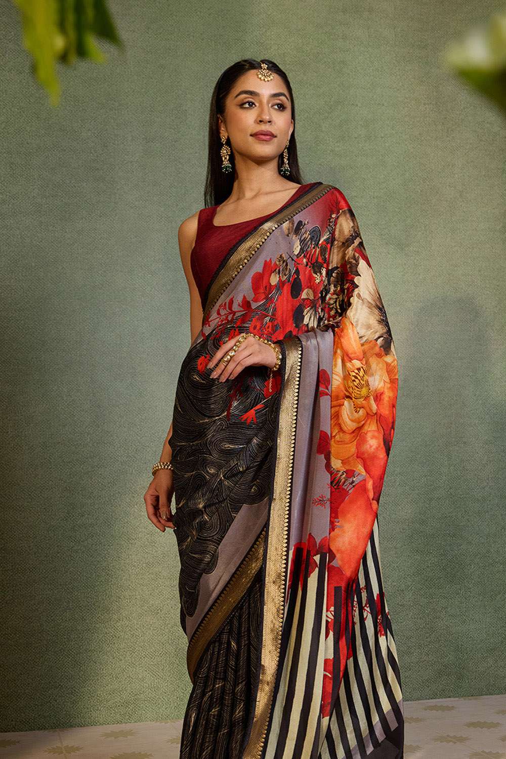Black Printed Pure Viscose Saree image number null