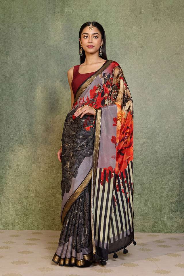 Black Printed Pure Viscose Saree thumbnail image number null