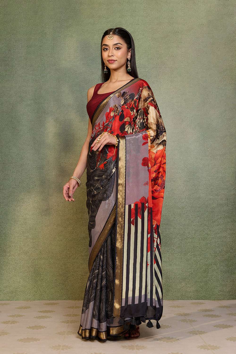 Black Printed Pure Viscose Saree image number null