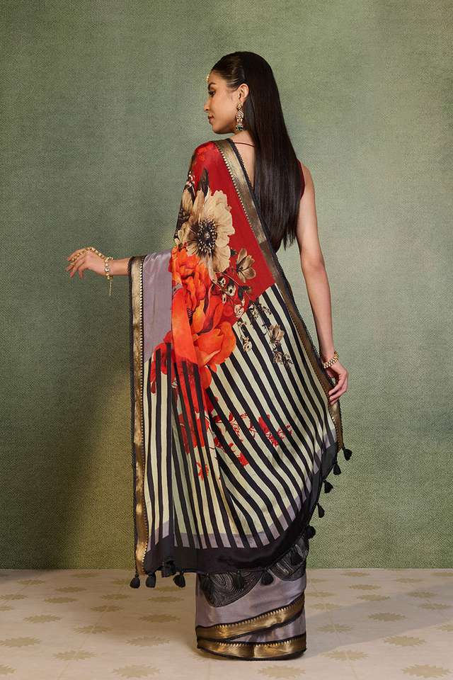 Black Printed Pure Viscose Saree thumbnail image number null