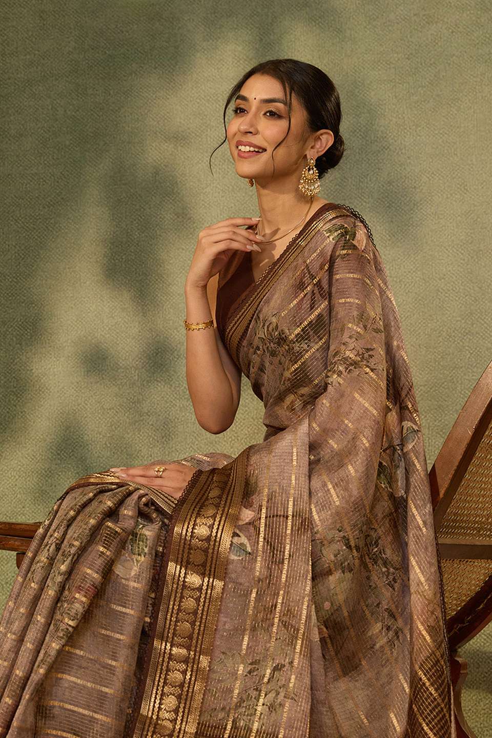 Brown Printed Pure Viscose Saree