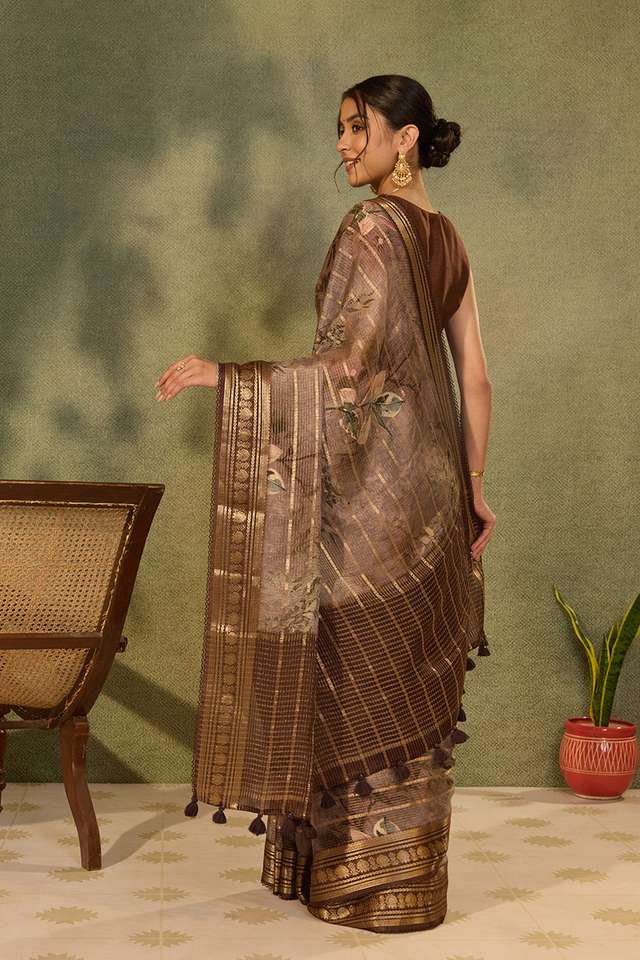Brown Printed Pure Viscose Saree thumbnail image number null