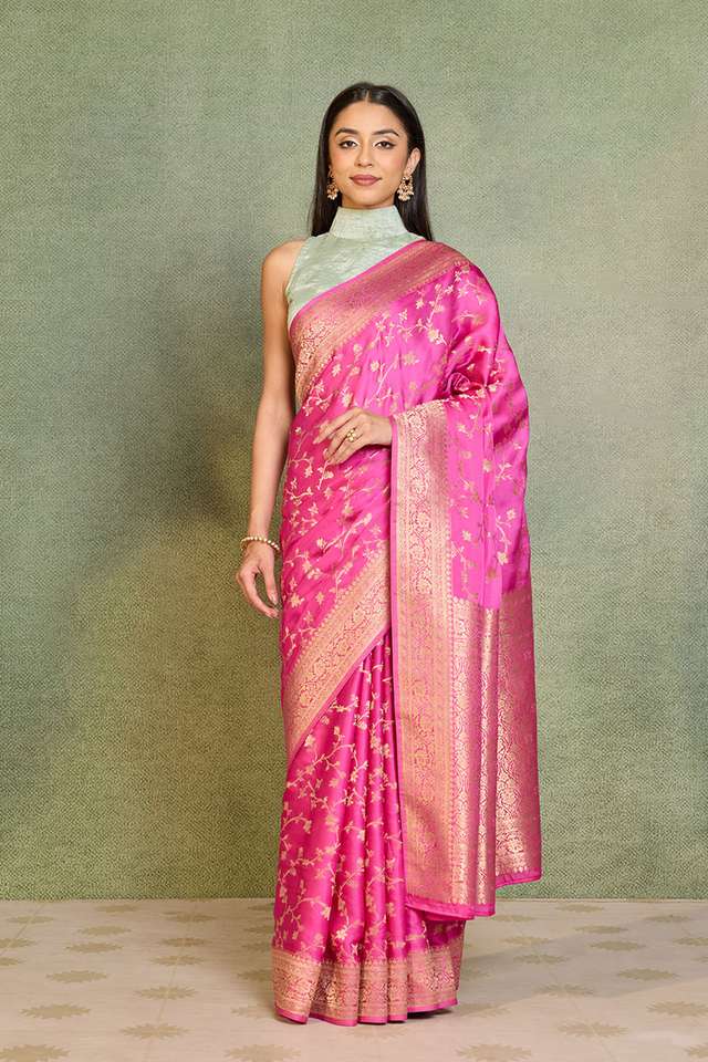 Pink Woven Pure Viscose Saree image number