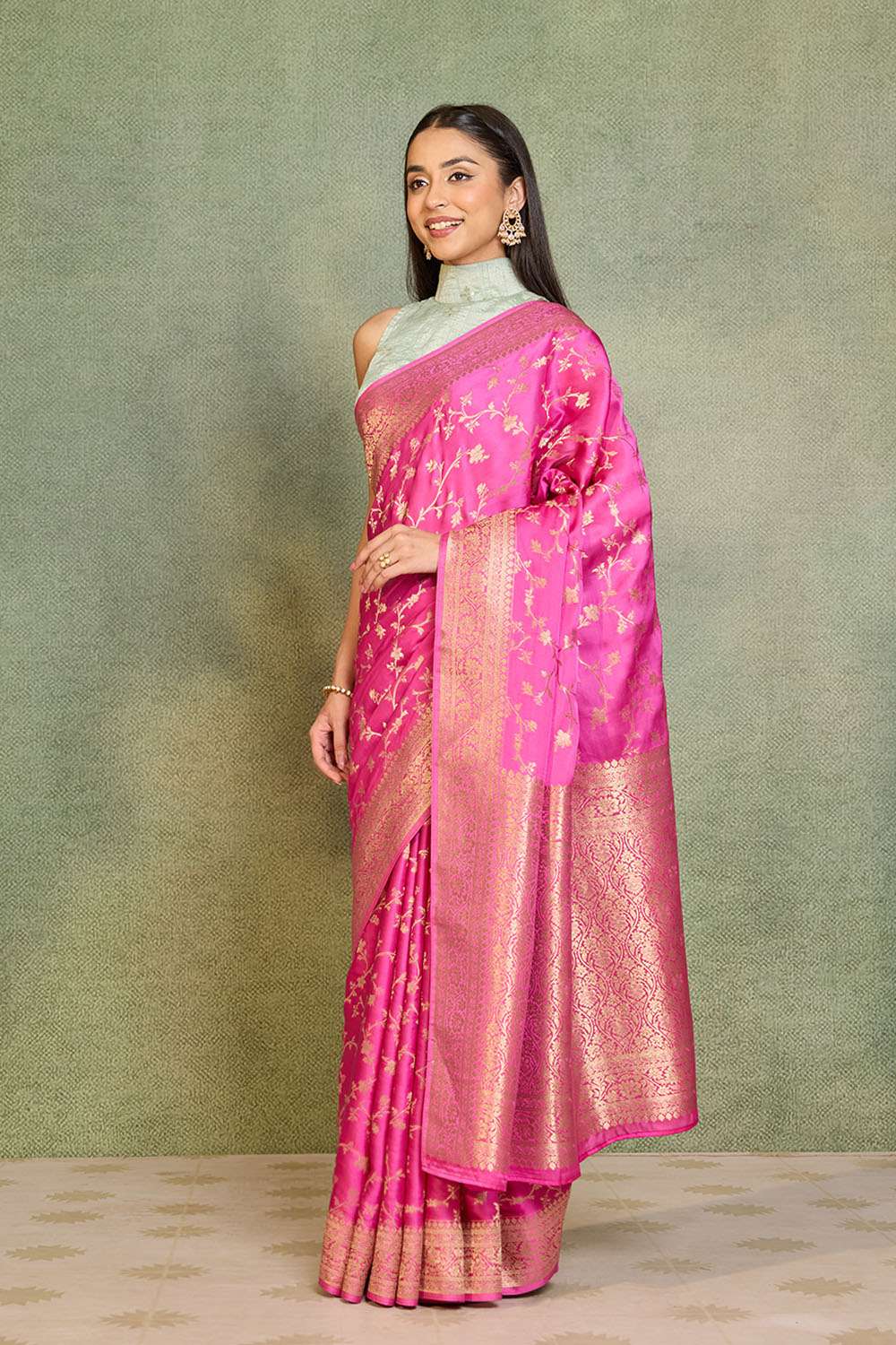 Pink Woven Pure Viscose Saree image number null
