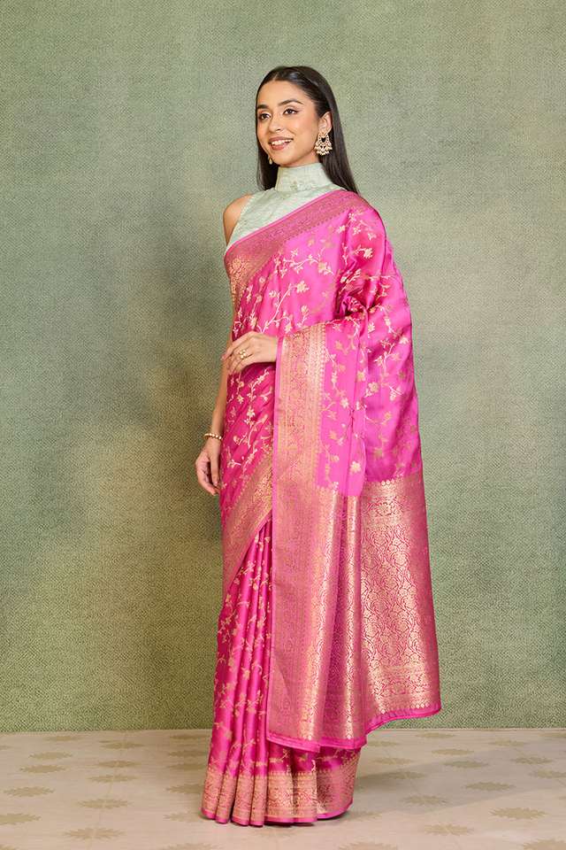 Pink Woven Pure Viscose Saree thumbnail image number null