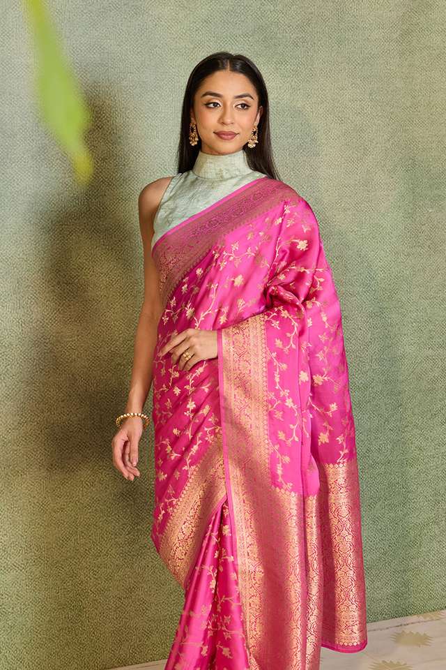 Pink Woven Pure Viscose Saree thumbnail image number null