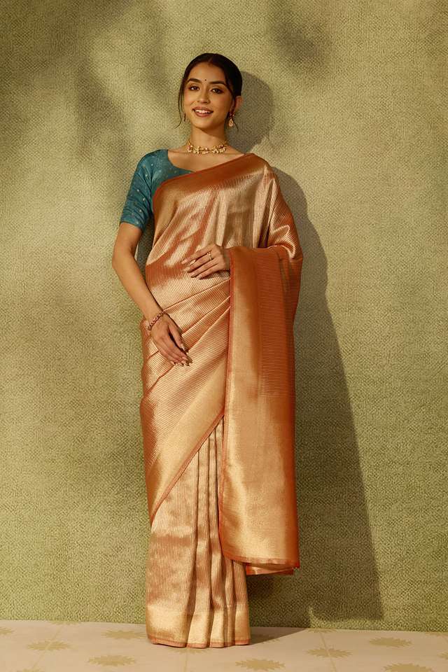 Light Red Viscose Tissue Woven Saree thumbnail image number null