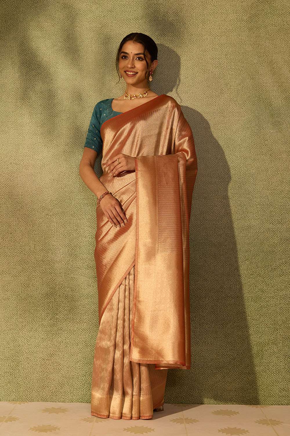 Light Red Viscose Tissue Woven Saree image number null