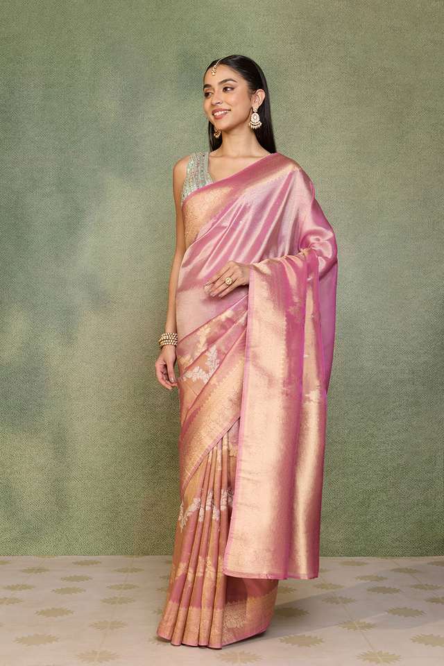 Light Pink   Woven Viscose Tissue Saree thumbnail image number null
