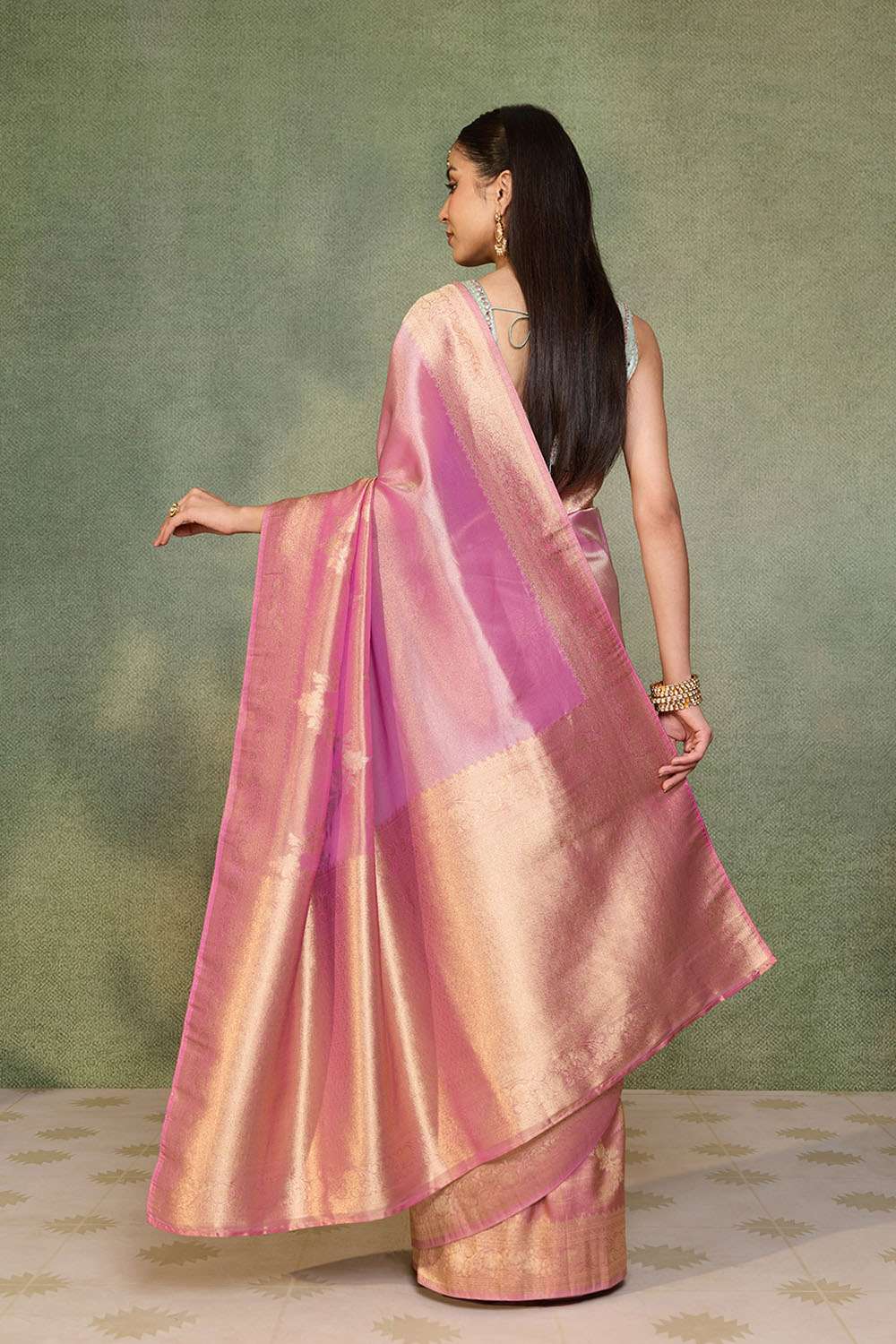 Light Pink   Woven Viscose Tissue Saree image number null