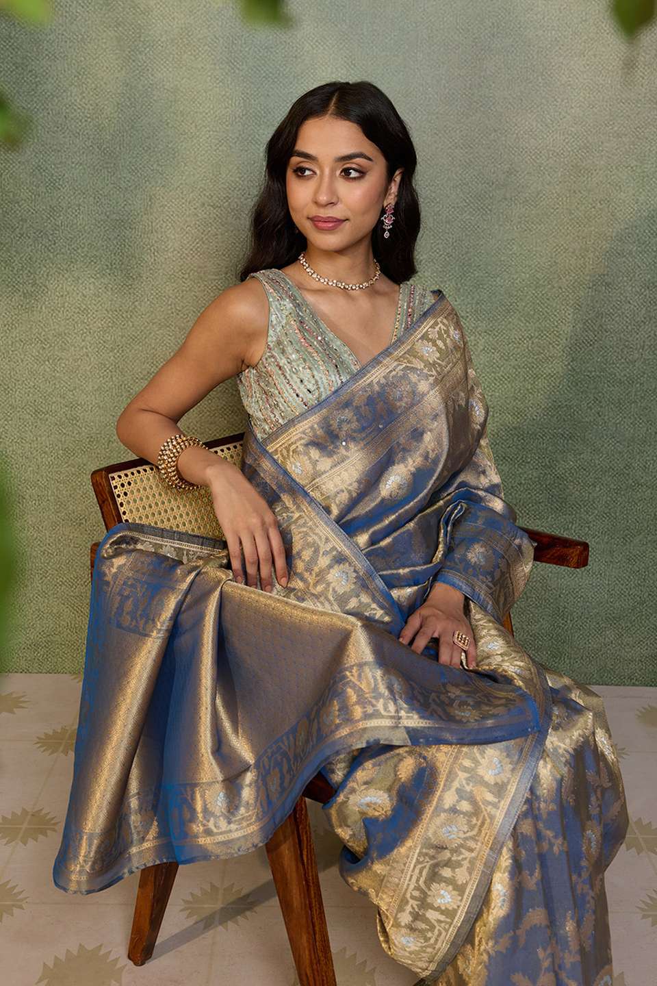 Blue   Woven Viscose Tissue Saree