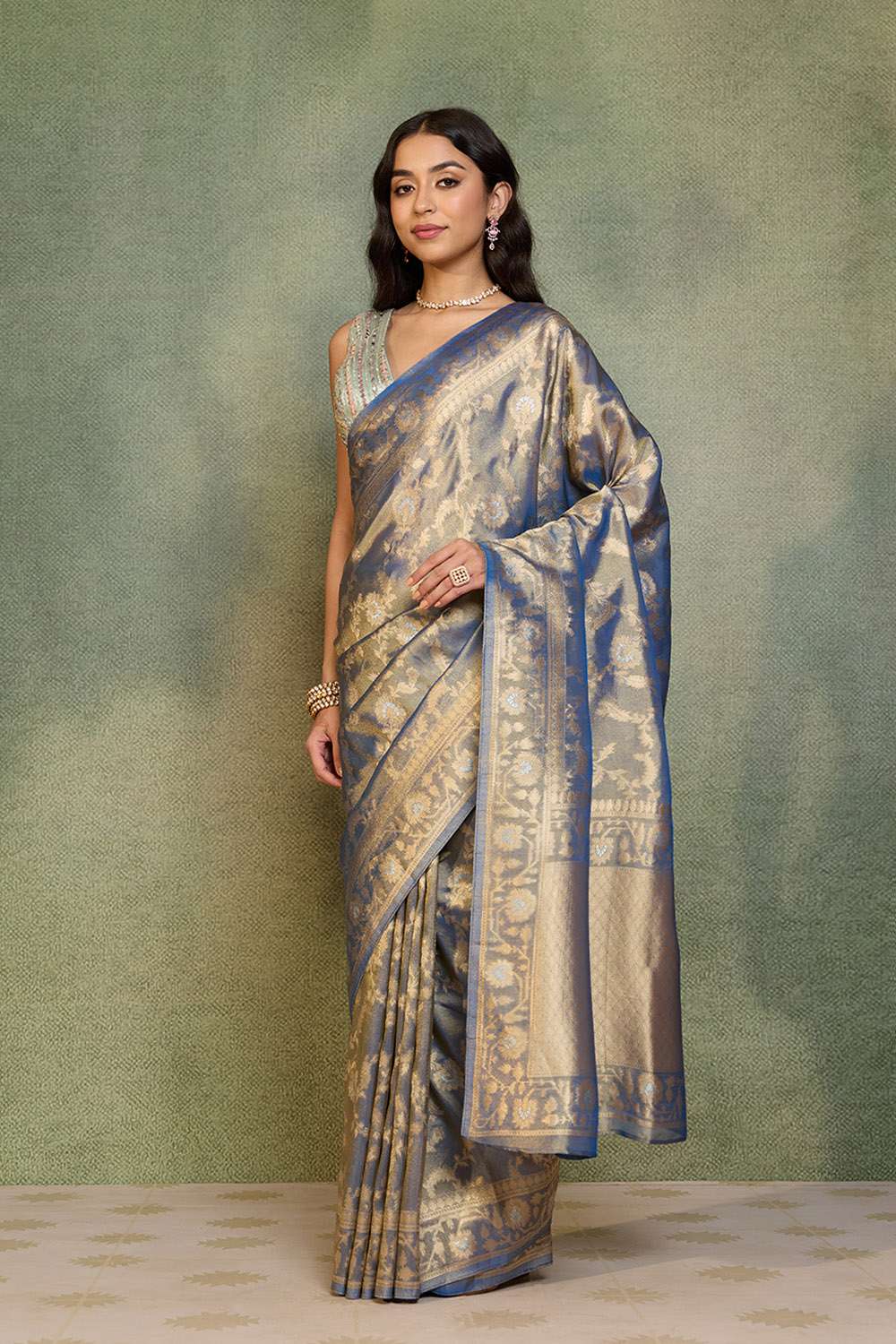 Blue   Woven Viscose Tissue Saree image number null