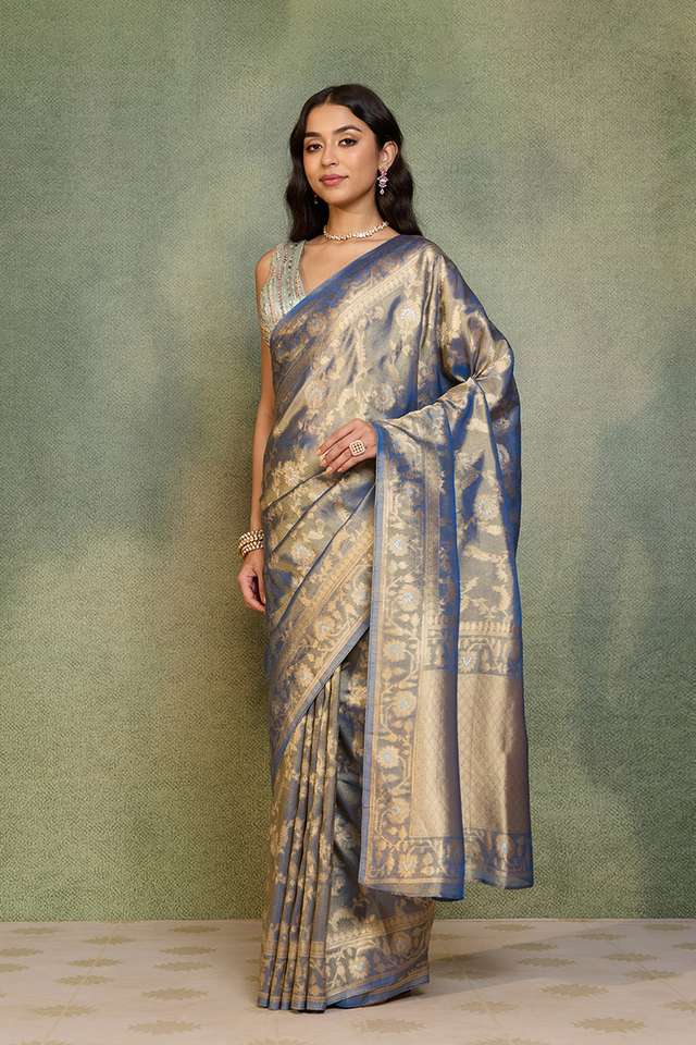 Blue   Woven Viscose Tissue Saree thumbnail image number null