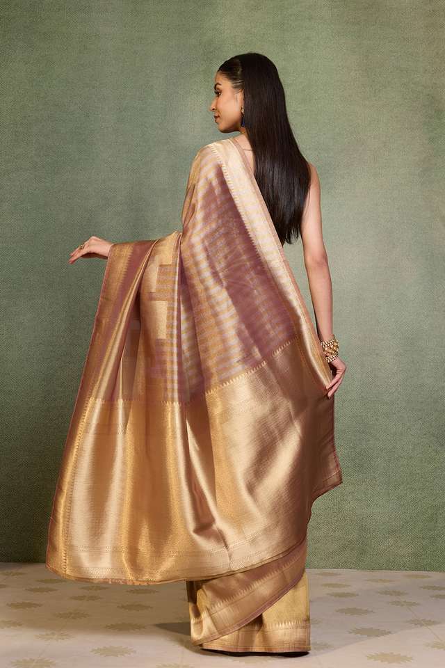 Brown Woven Viscose Tissue Saree thumbnail image number null