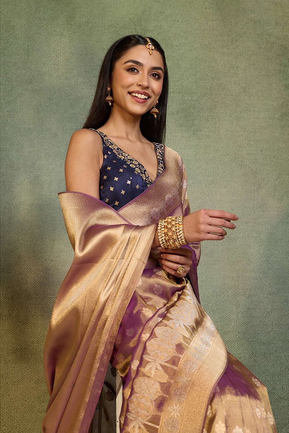 Purple Woven Viscose Tissue Saree image number null