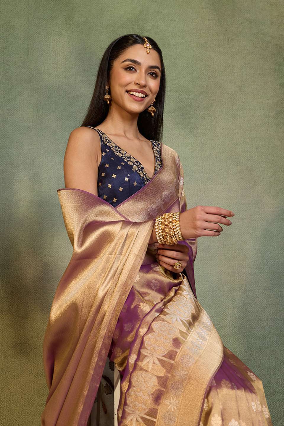 Purple Woven Viscose Tissue Saree
