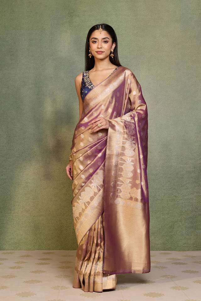 Purple Woven Viscose Tissue Saree thumbnail image number null