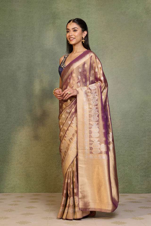 Purple Woven Viscose Tissue Saree thumbnail image number null