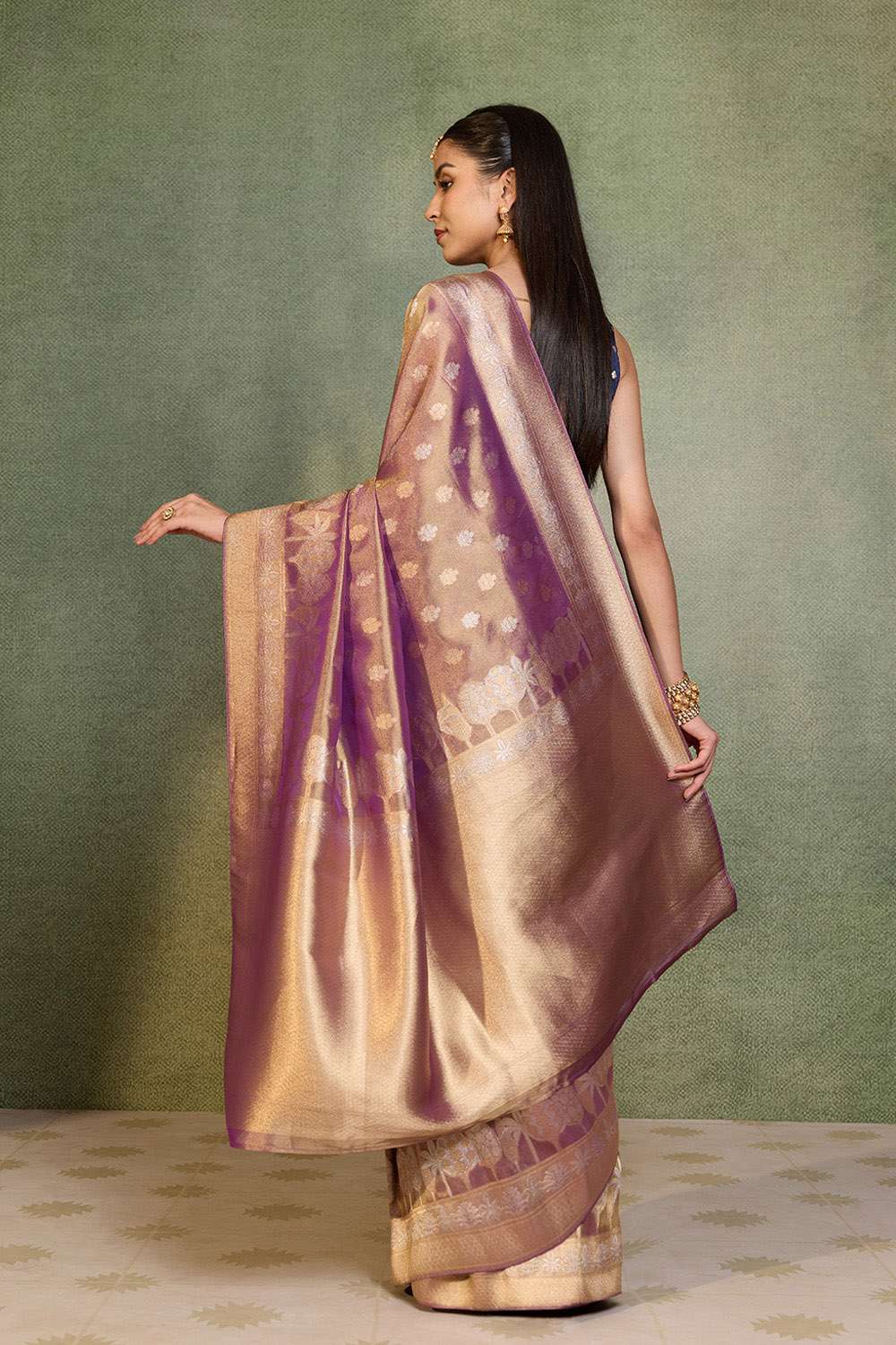 Purple Woven Viscose Tissue Saree image number null