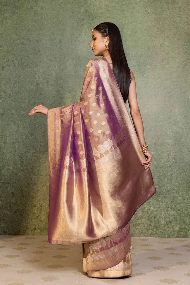 Purple Woven Viscose Tissue Saree thumbnail image number null