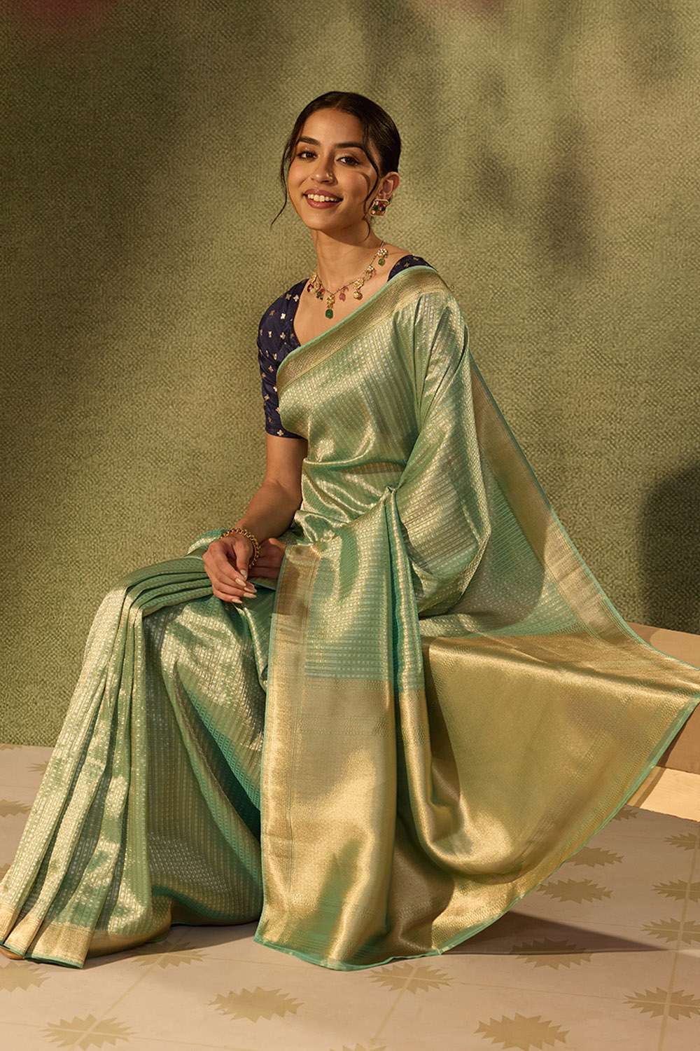 Light Blue Viscose Tissue Woven Saree image number null