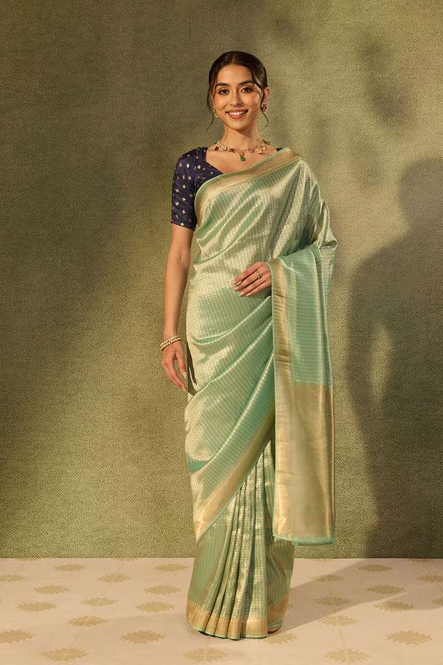 Light Blue Viscose Tissue Woven Saree thumbnail image number null
