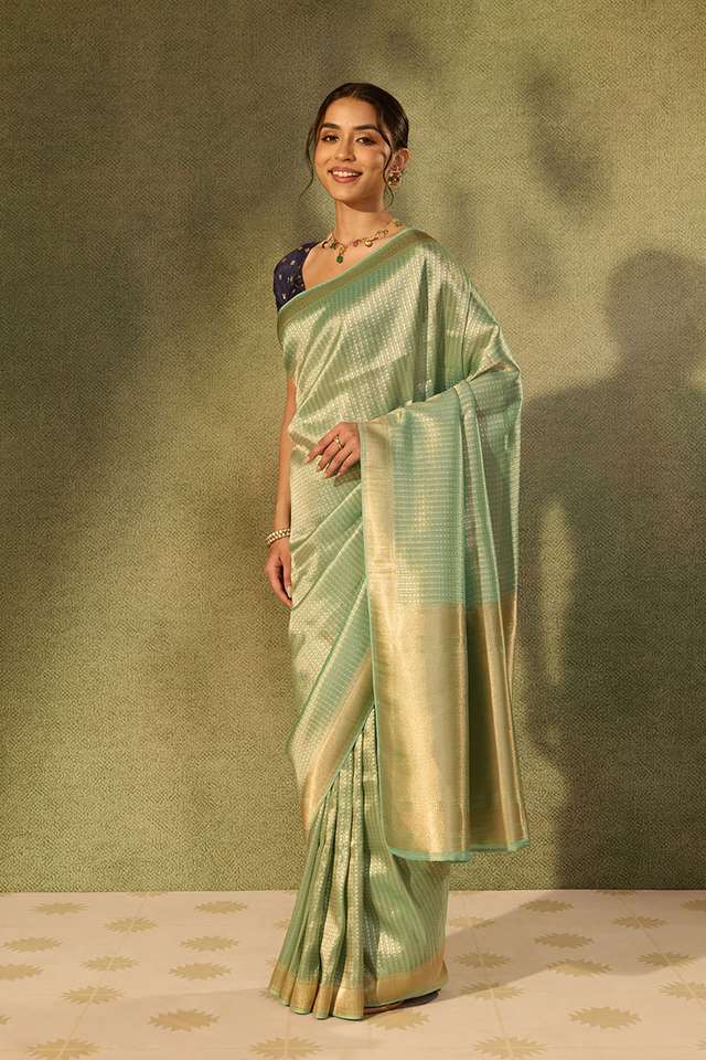Light Blue Viscose Tissue Woven Saree thumbnail image number null