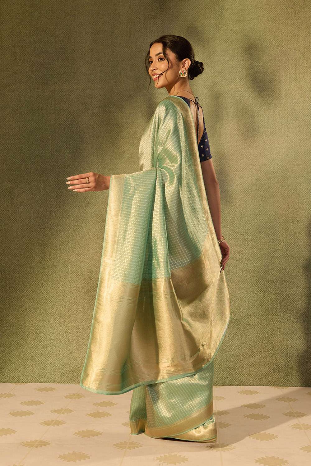 Light Blue Viscose Tissue Woven Saree image number null