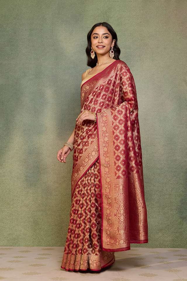 Dark Red   Woven Viscose Tissue Saree thumbnail image number null