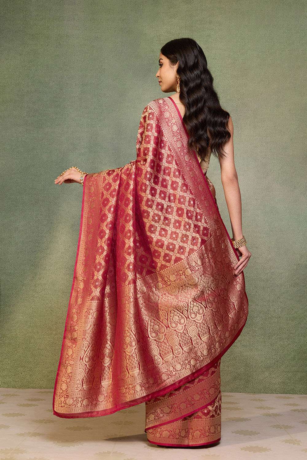 Dark Red   Woven Viscose Tissue Saree image number null