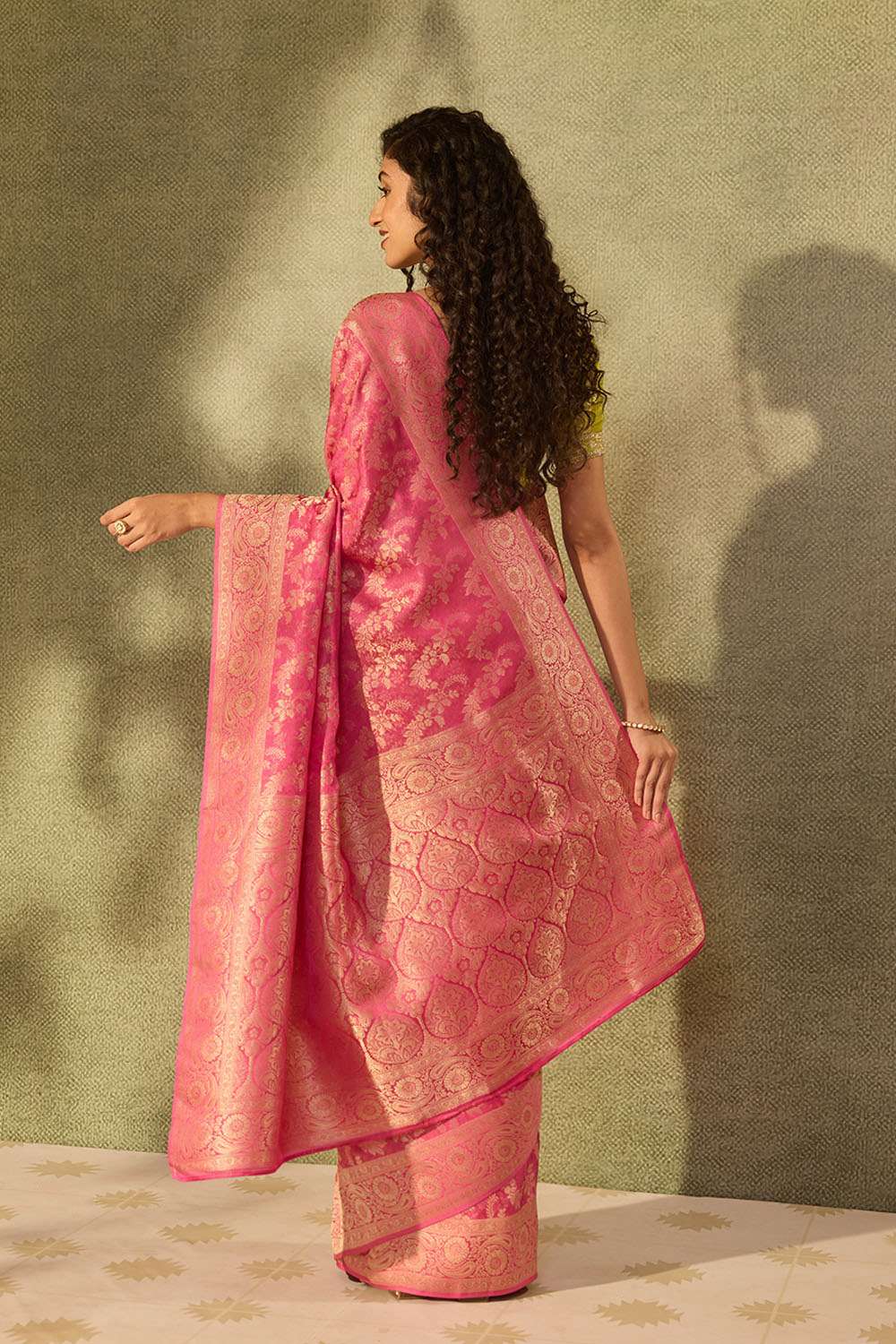 Pink Viscose Tissue Woven Saree image number null