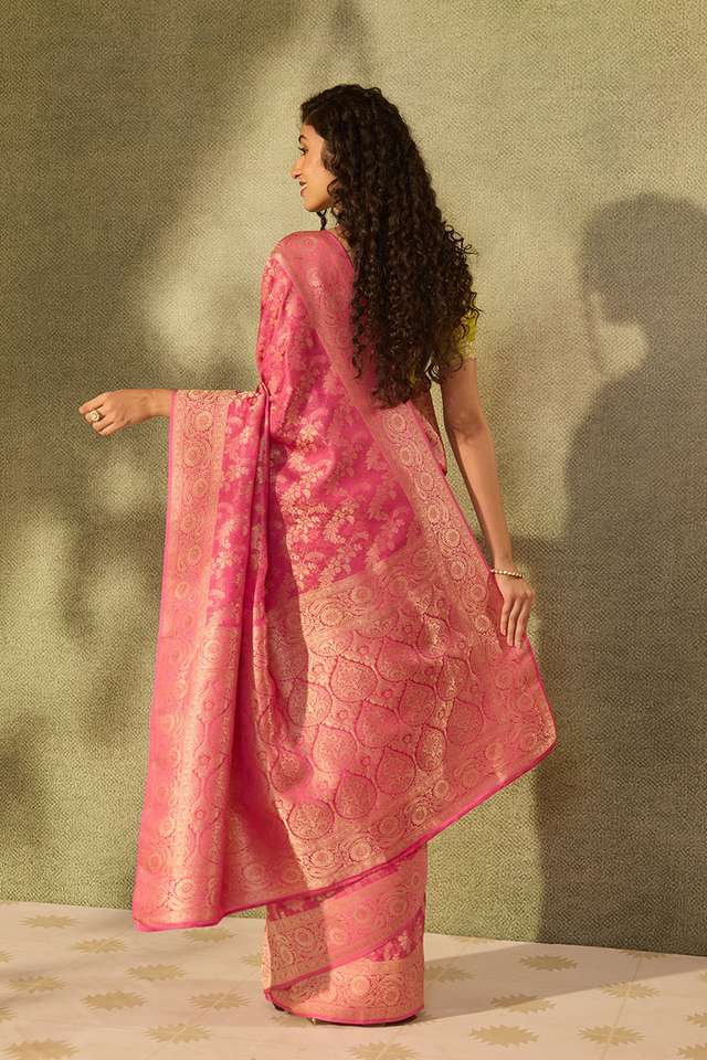 Pink Viscose Tissue Woven Saree thumbnail image number null