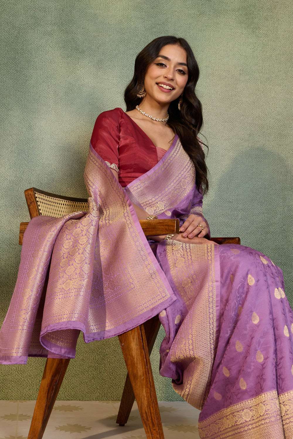 Violet Woven Pure Viscose Saree image number null