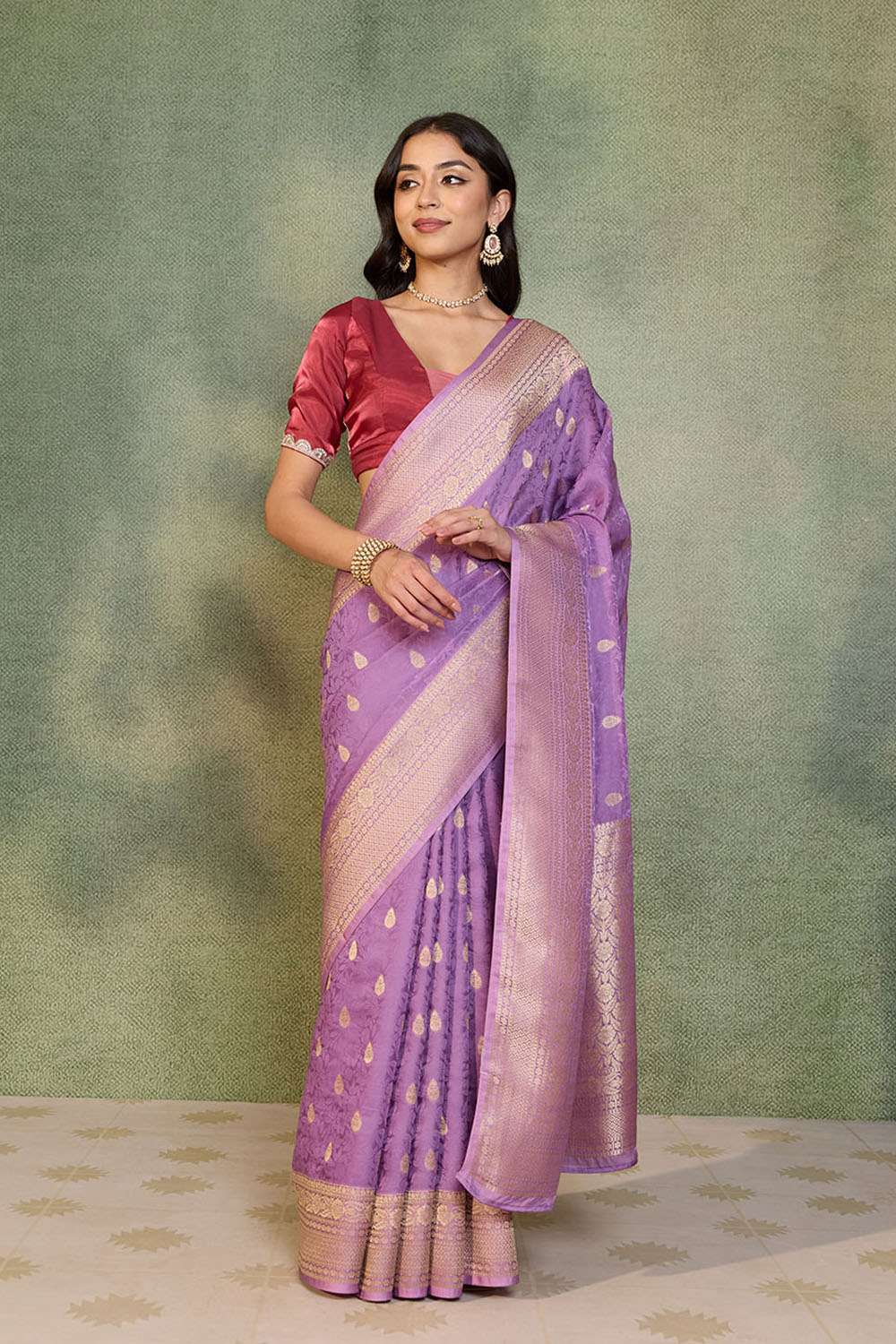 Violet Woven Pure Viscose Saree image number null