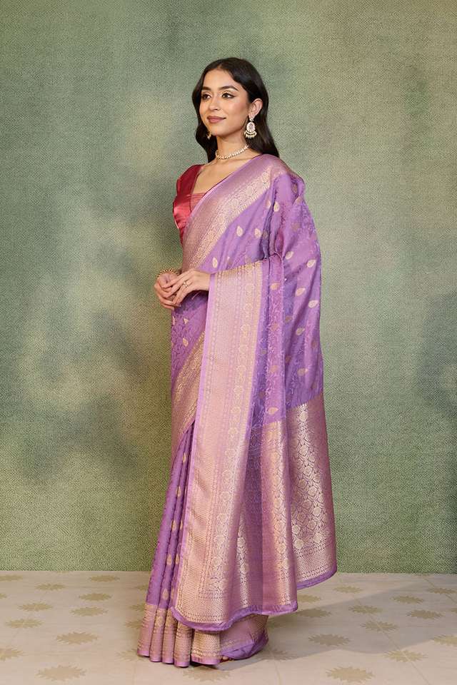 Violet Woven Pure Viscose Saree thumbnail image number null