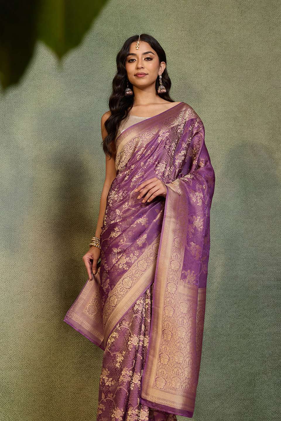 Violet   Woven Viscose Tissue Saree