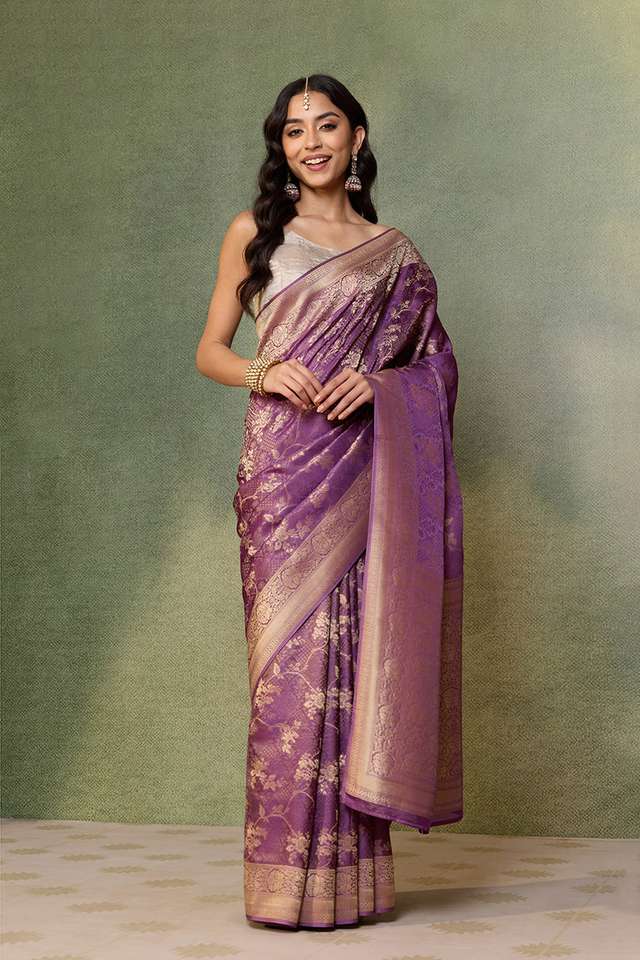 Violet   Woven Viscose Tissue Saree thumbnail image number null