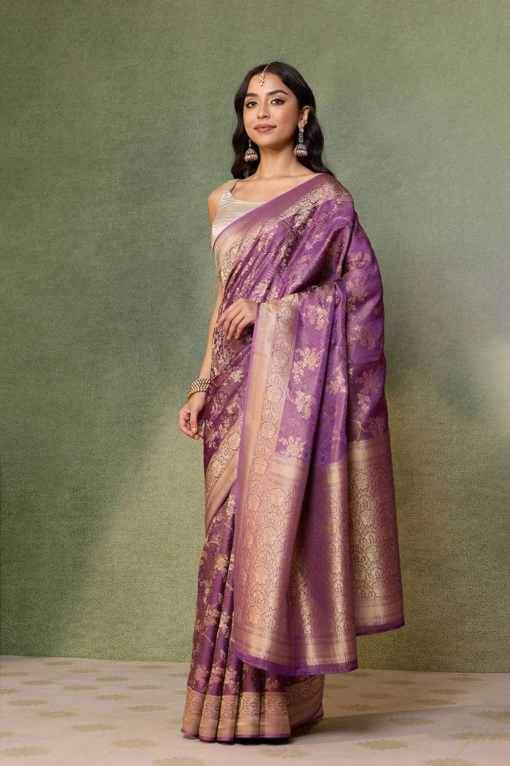 Violet   Woven Viscose Tissue Saree image number null