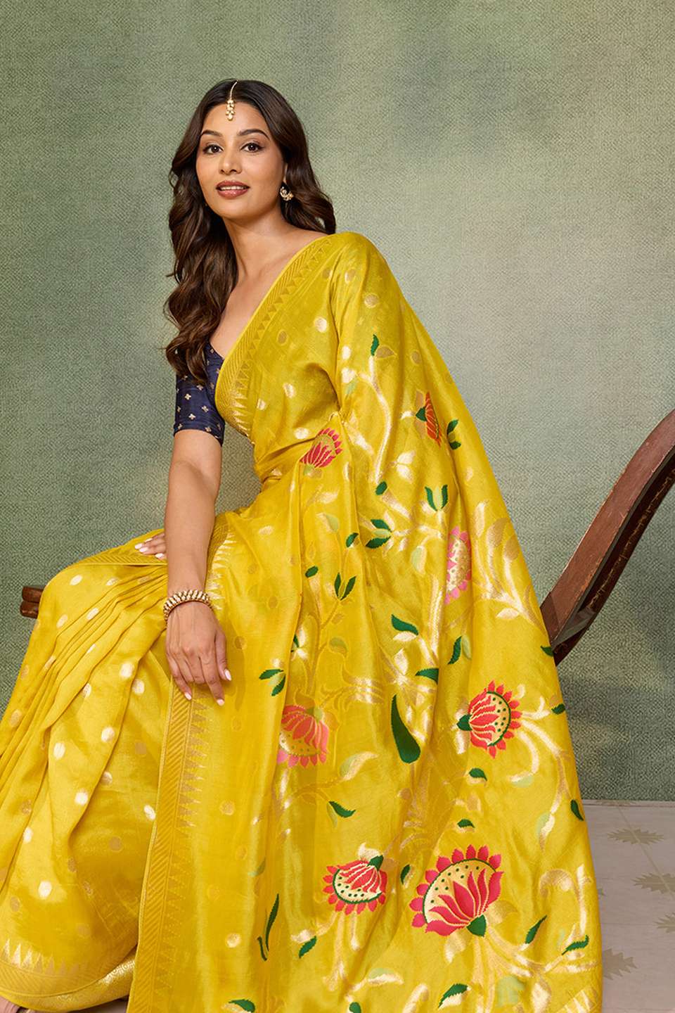 Yellow Woven Pure Viscose Saree
