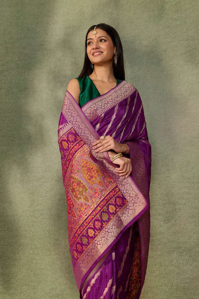 Purple Woven Pure Viscose Saree image number